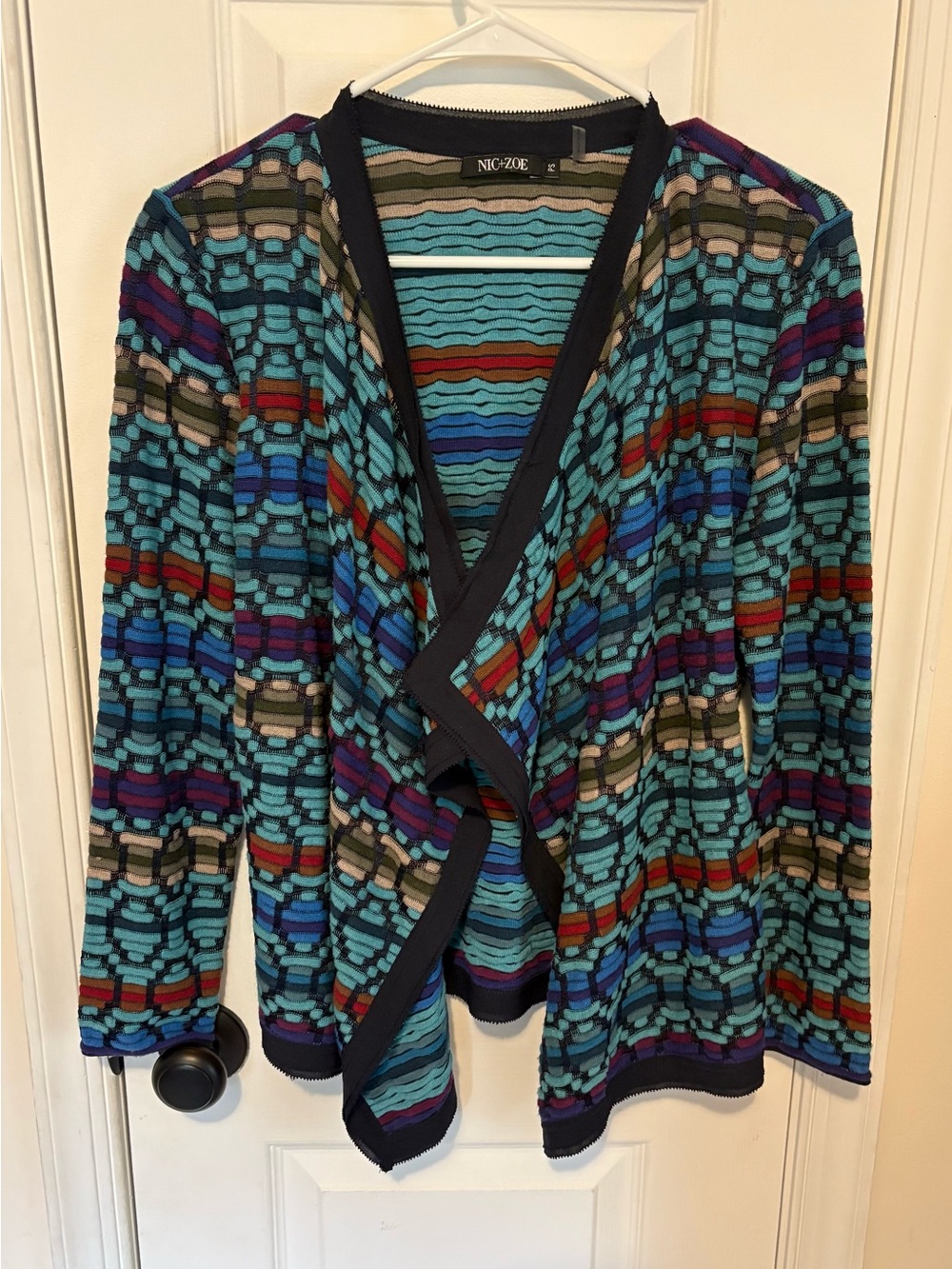 NIC+ZOE Teal Multi-Stripe Open Front Cardigan